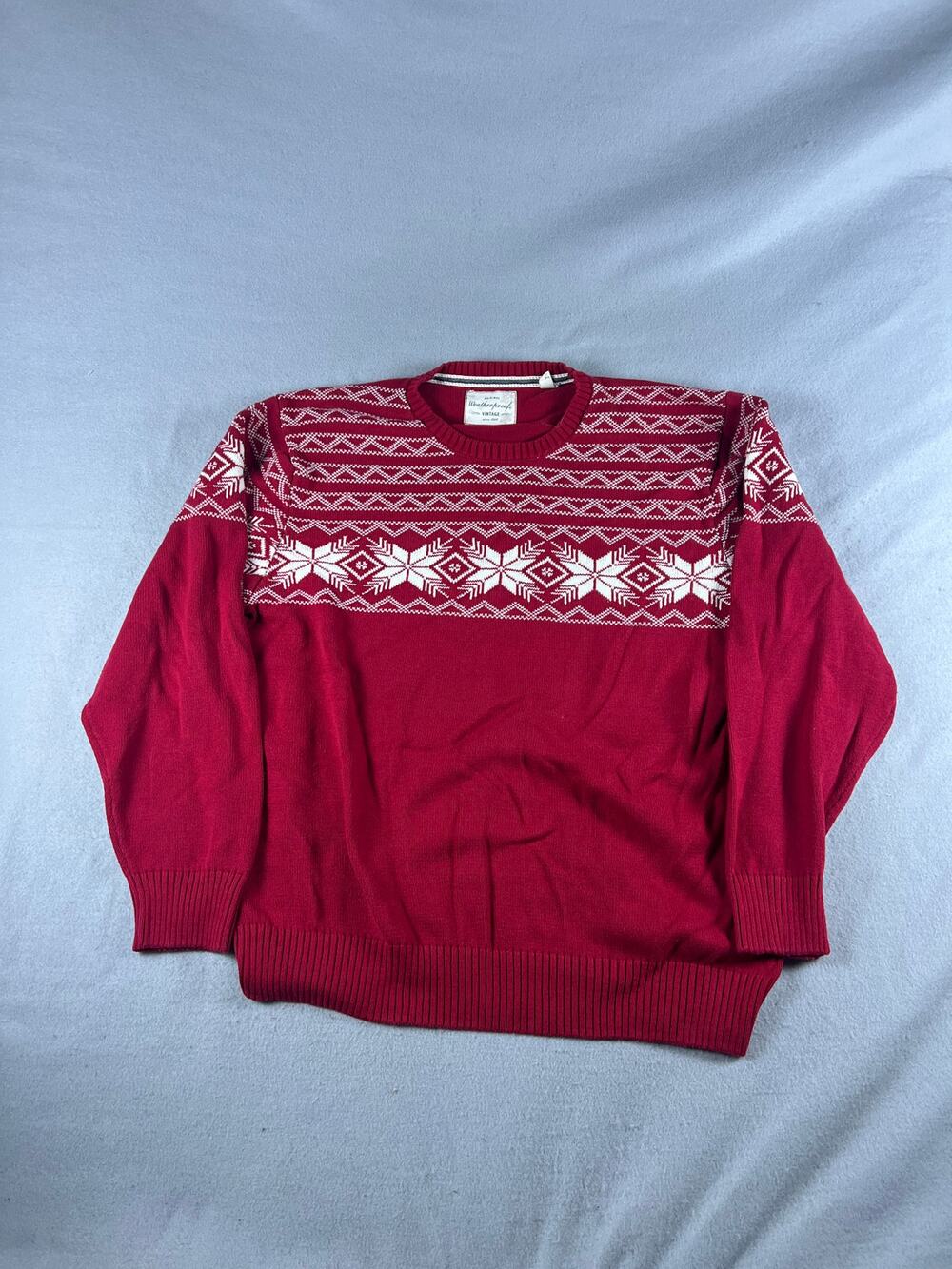 Weatherproof Vintage Sweater Mens 3XL Red Nordic Fair Isle Snowflake Christmas